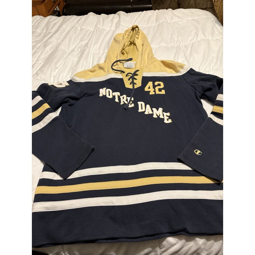 Notre Dame Champion Hoodie Lace Up Pullover Mens Large Football